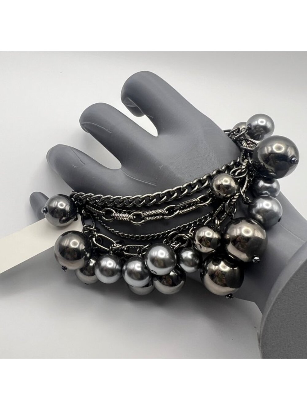 New York & Company Silver Tone Beaded Toggle Bracelet NWT Fits 7" Layers Cha Cha